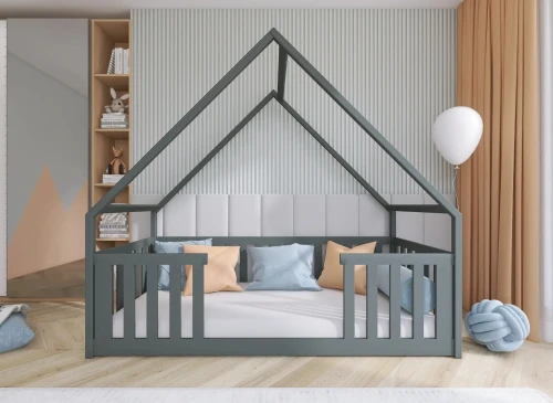 BEE 90x180 grafit pat Montessori la nivel pentru copii tip casă Lano Mobilă