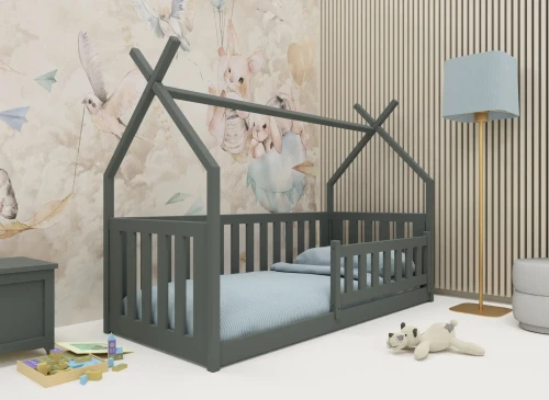 BOGUŚ 90x190 grafit pat Montessori la nivel pentru copii tip tipi Lano Mobilă