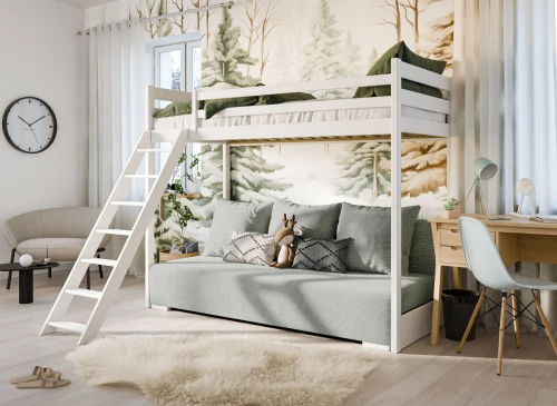 SOFINO 90x200/140x200 alb pat cu canapea extensibilă țesătură gri zoom 15 sage Lano Mobilă