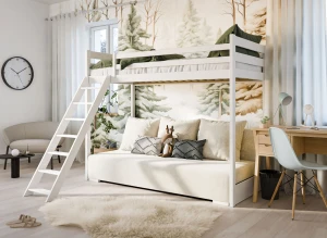 SOFINO 90x200/140x200 graphite loft bed with sofa bed in beige fabric poso 38 Lano Furniture