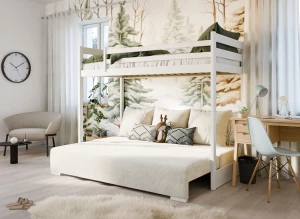 SOFINO 90x200/140x200 blue loft bed with sofa bed in beige fabric poso 38 Lano Furniture