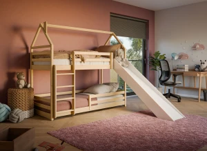PLAY 80x200 pink bunk bed with a slide Lano Furniture