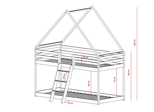 SWEET 80x180 pine house bunk bed Lano Furniture