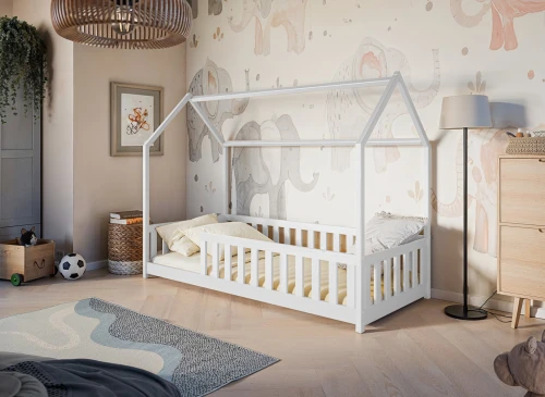 NOAH 80x180 gri pat Montessori la nivel pentru copii tip casă Lano Mobilă