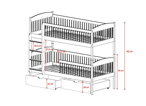 LUNA 90x200 grey bunk bed Lano Furniture
