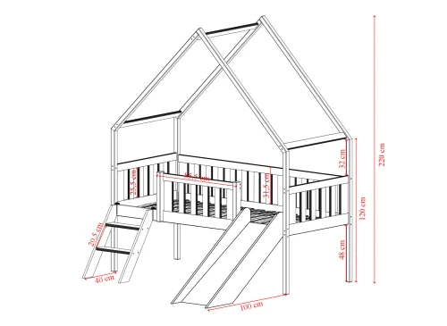 ANGEL 80x180 măsline pat pentru copii căsuță cu tobogan Lano Mobilă