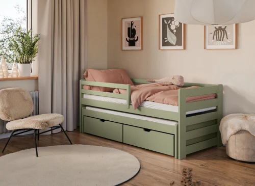 SENSO 80x200 olive green double trundle bed Lano Furniture
