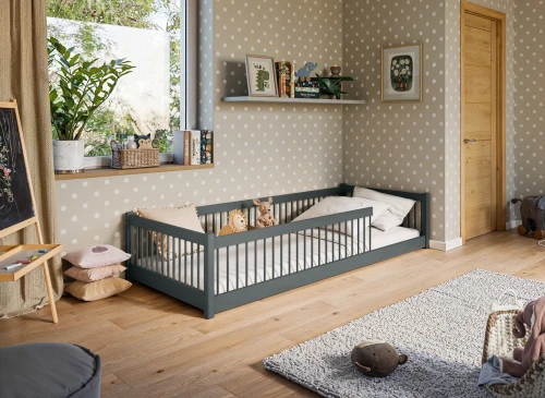PEDRO 90x200 graphite Montessori floor bed for children Lano Furniture