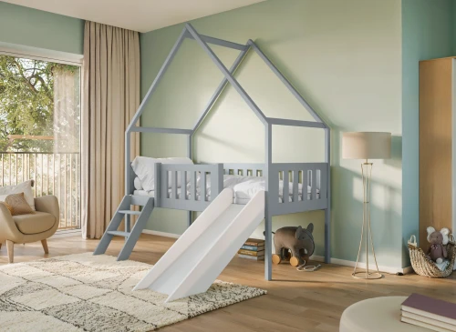 ANGEL 80x180 gri pat singur pentru copii căsuță cu tobogan Lano Mobilă