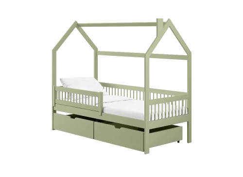 OSKAR 80x180 olive green single children's house bed Lano Furniture