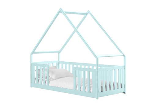 BEE 80x180 albastru pat Montessori la nivel pentru copii tip casă Lano Mobilă