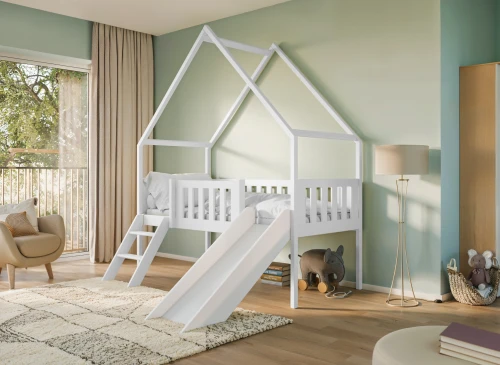 ANGEL 80x180 alb pat singur pentru copii căsuță cu tobogan Lano Mobilă