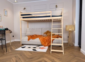 SAVIO 90x200/140x200 white loft bed with fold-out sofa, perfect harmony 02 fabric Lano Furniture