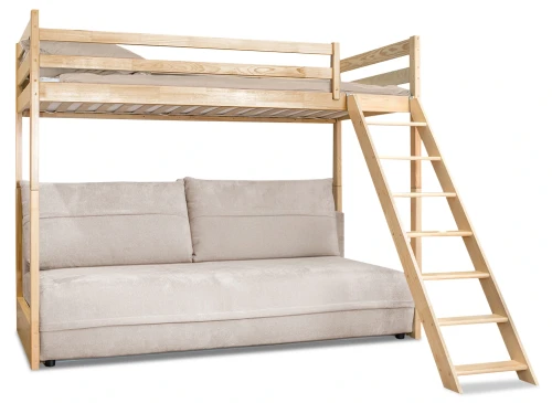 SAVIO 90x200/140x200 pine loft bed with pull-out sofa in beige fabric poso 38 Lano Furniture