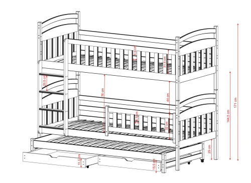 VIKI 80x180 pink bunk bed Lano Furniture