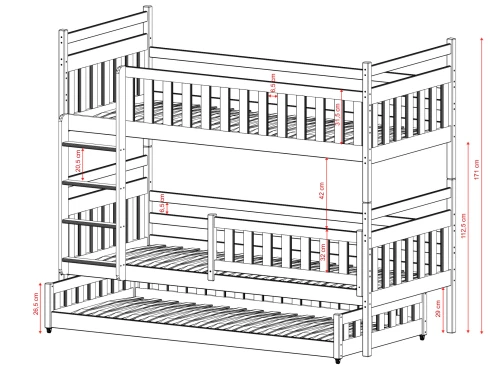 OLIWIA 80x180 pink bunk bed Lano Furniture