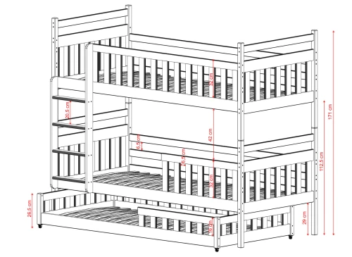 OLIWIA 80x180 pink bunk bed Lano Furniture