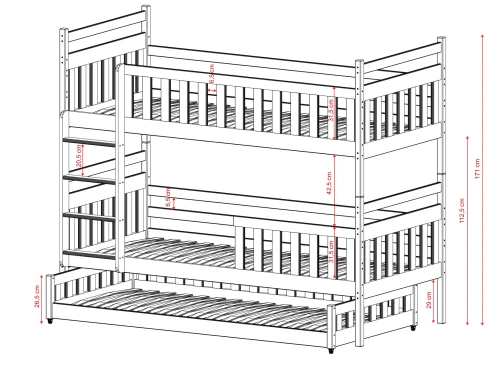 OLIWIA 80x180 pink bunk bed Lano Furniture