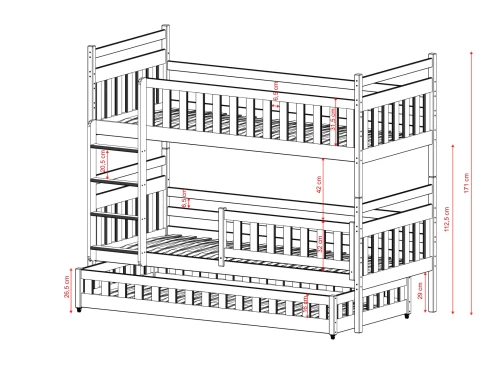 OLIWIA 80x180 pink bunk bed Lano Furniture