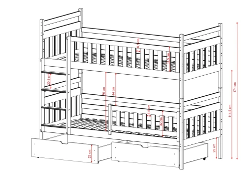 MONIKA 90x190 pink bunk bed Lano Furniture