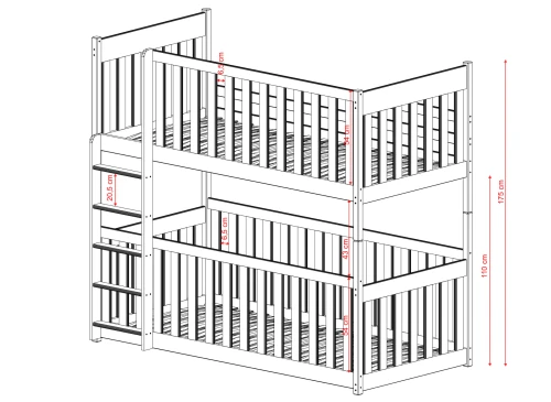 KONRAD 80x190 pink bunk bed Lano Furniture