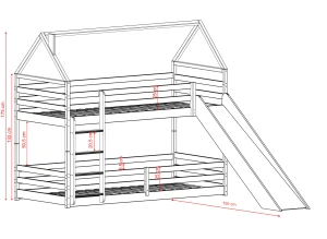PLAY 80x180 graphite bunk bed with a slide Lano Furniture