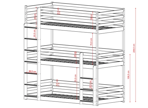 TED 80x180 pink bunk bed Lano Furniture
