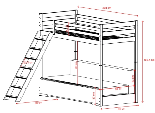 SOFINO 90x200/140x200 olive green loft bed with sofa bed, fabric grey zoom 15 sage Lano Furniture