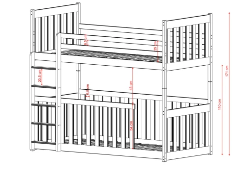 CRIS 80x160 grey bunk bed Lano Furniture