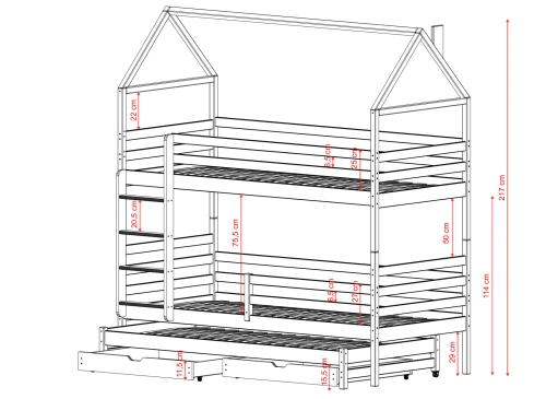 DALIA 90x180 gri pat pentru supraetajat tip casă Lano Mobilă