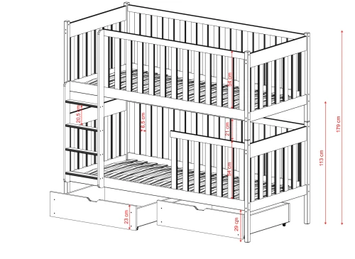 DAWID 90x180 pine bunk bed Lano Furniture