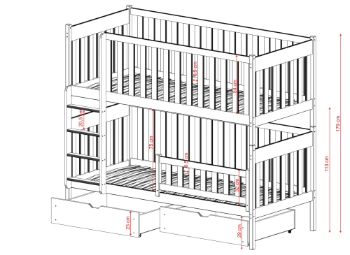 DAWID 90x200 pine bunk bed Lano Furniture