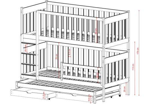 EMILKA 80x180 pink bunk bed Lano Furniture