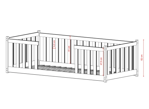FERO 80x200 gri pat Montessori la nivel pentru copii Lano Mobilă