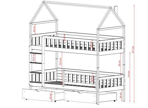 GAJA 90x190 alb pat de etaj Lano Mobilă