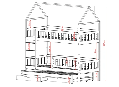 IGA 80x180 albastru pat etajat casuta Lano Mobilă