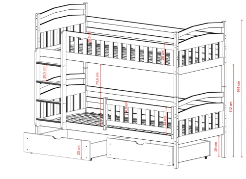 IGNAŚ 90x190 pin pat etajat Lano Mobilă