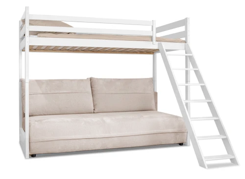 SAVIO 90x200/140x200 white loft bed with fold-out sofa, perfect harmony 02 fabric Lano Furniture