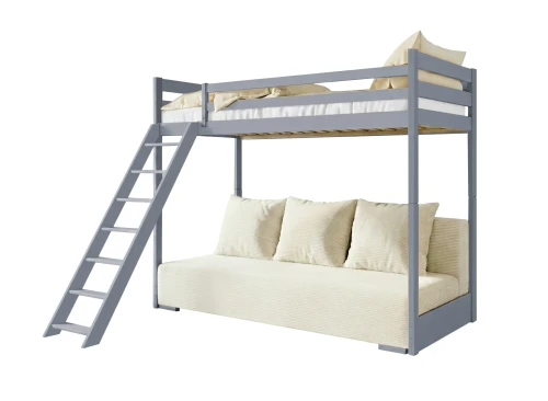 SOFINO 90x200/140x200 grey loft bed with sofa  bed in beige fabric poso 38 Lano Furniture