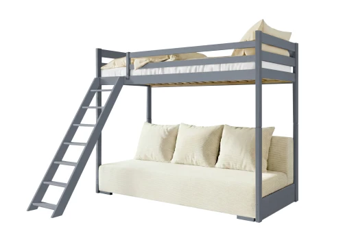 SOFINO 90x200/140x200 graphite loft bed with sofa bed in beige fabric poso 38 Lano Furniture