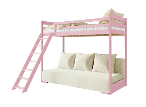 SOFINO 90x200/140x200 pink loft bed with sofa bed in beige fabric poso 38 Lano Furniture