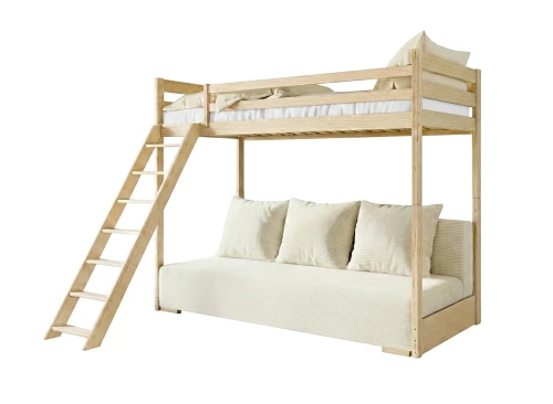 SOFINO 90x200/140x200 pine loft bed with sofa bed in beige fabric poso 38 Lano Furniture