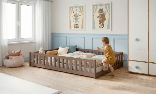 LEVI 140x200 ciocolată cu lapte pat singur pentru copii Lano Mobilă