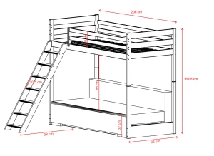 SOFINO 90x200/140x200 cinnamon mezzanine bed with sofa bed, gray fabric, zoom 15 sage Lano Furniture