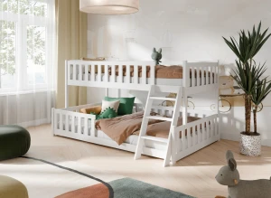 NICE 90x200/120x200 alb pat supraetajat cu platformă mai lată Lano Mobilă