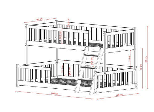 NICE 90x200/120x200 Ash Grey Bunk Bed with Wider Base by Lano Meble