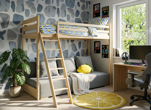 SOFINO 90x200/140x200 pin pat cu canapea extensibilă țesătură gri zoom 15 sage Lano Mobilă