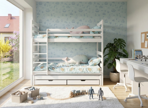 TOMI 90x200 alb pat supraetajat Lano Mobilă