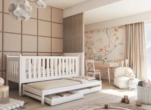 KAJA 90x200 Untreated Wood Bunk Bed with Pull-Out Drawers by Lano Meble