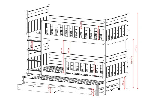 KLARA 80x160 Unvarnished Wooden Bunk Bed by Lano Meble
